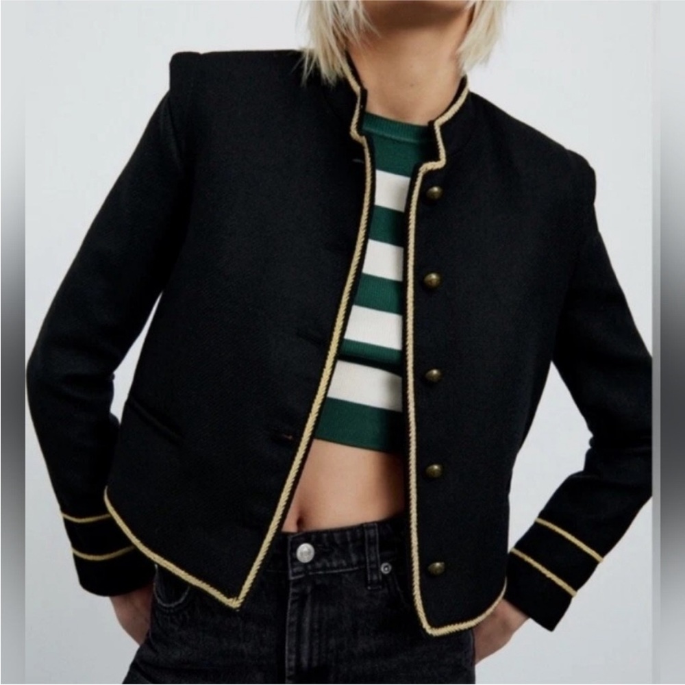 Zara Black Blazer with Gold Trim